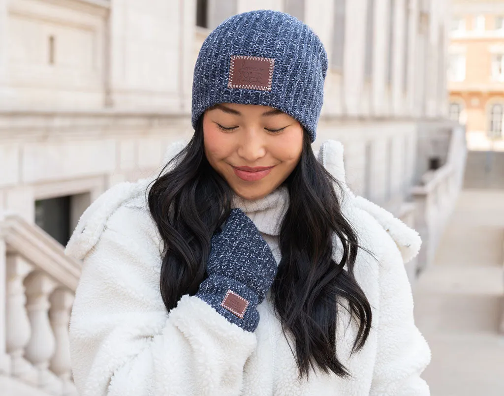 Navy and White Speckled Mittens