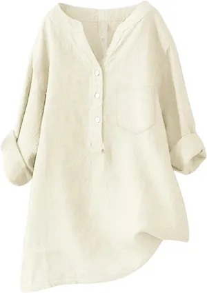 NBXNZWF Womens Cotton Linen Shirts 2025 Summer Plus Size Long Sleeve Top Dressy Casual Button Down Loose Gauze Blouses
