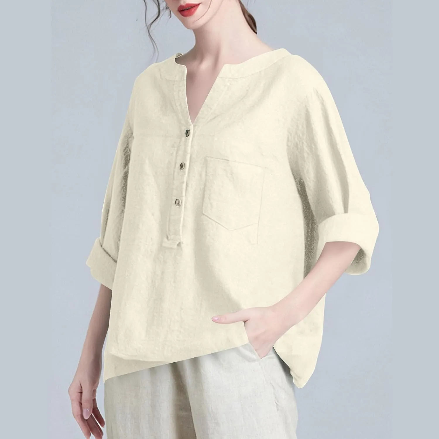 NBXNZWF Womens Cotton Linen Shirts 2025 Summer Plus Size Long Sleeve Top Dressy Casual Button Down Loose Gauze Blouses