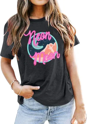 Neon Moon Shirt Women Country Music T Shirts Neon Shirts Western Graphic Tees Funny Summer Moon Stars Concert Tops