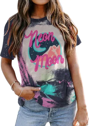 Neon Moon Shirt Women Country Music T Shirts Neon Shirts Western Graphic Tees Funny Summer Moon Stars Concert Tops