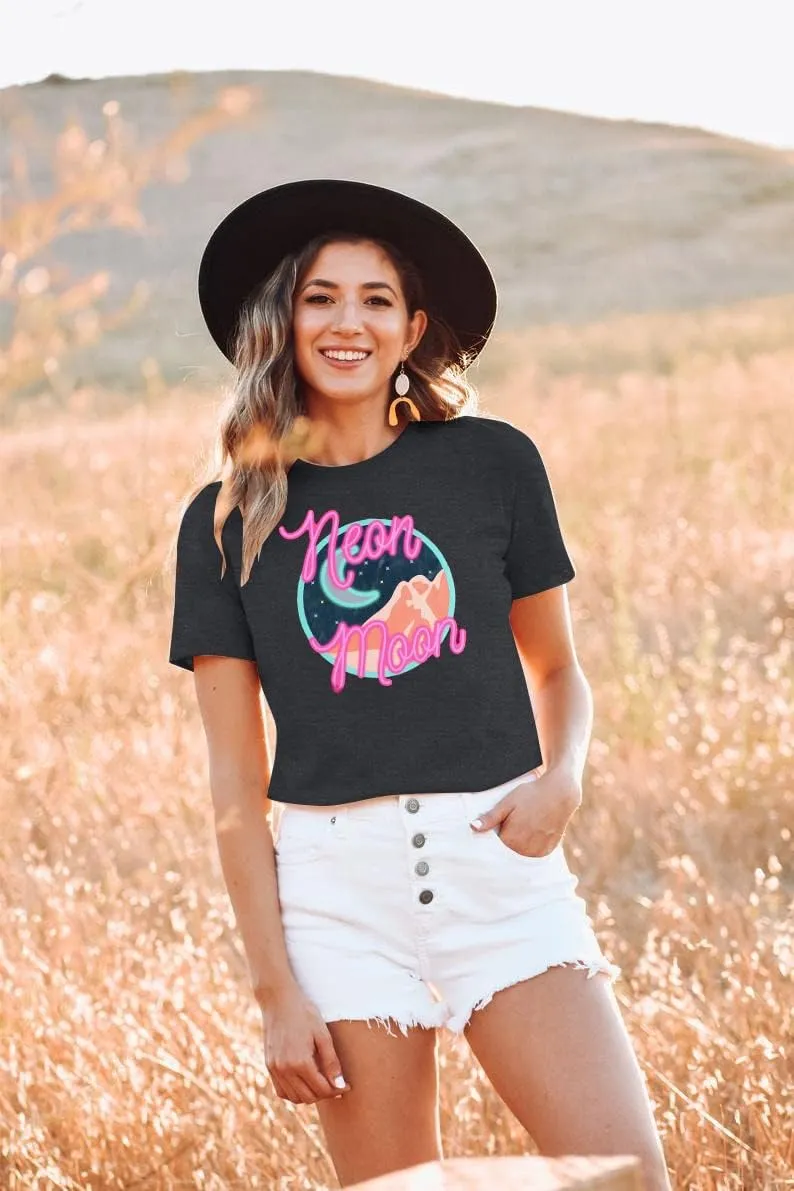Neon Moon Shirt Women Country Music T Shirts Neon Shirts Western Graphic Tees Funny Summer Moon Stars Concert Tops