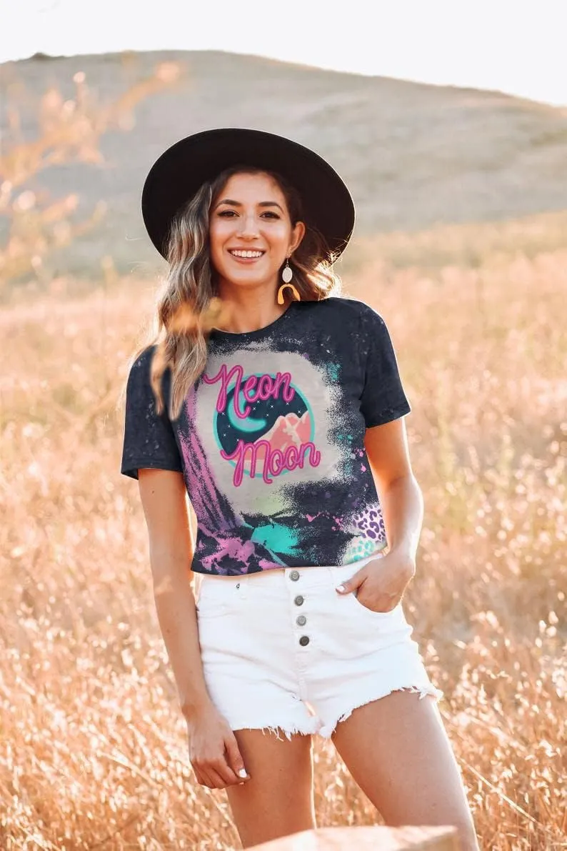 Neon Moon Shirt Women Country Music T Shirts Neon Shirts Western Graphic Tees Funny Summer Moon Stars Concert Tops
