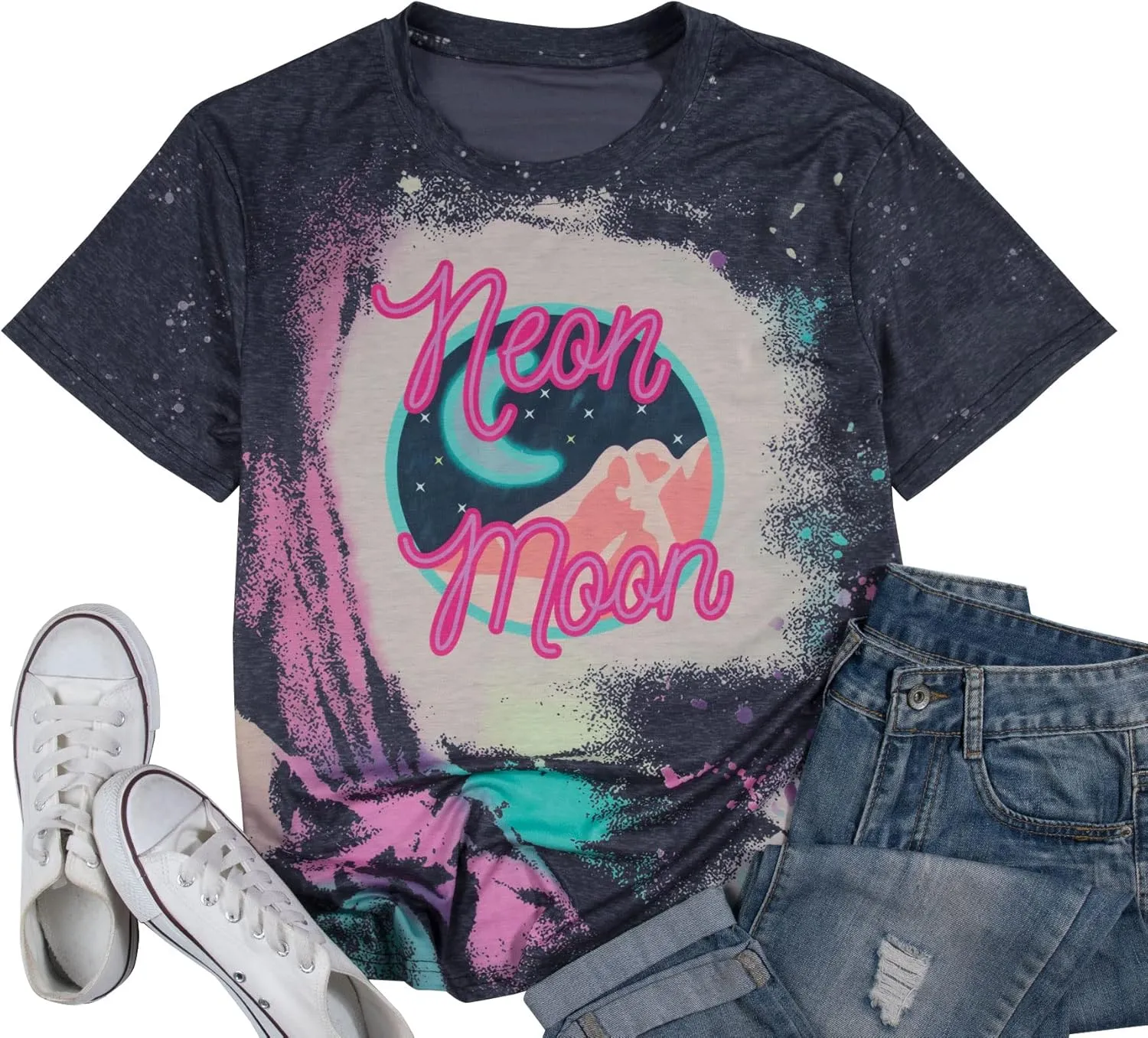 Neon Moon Shirt Women Country Music T Shirts Neon Shirts Western Graphic Tees Funny Summer Moon Stars Concert Tops