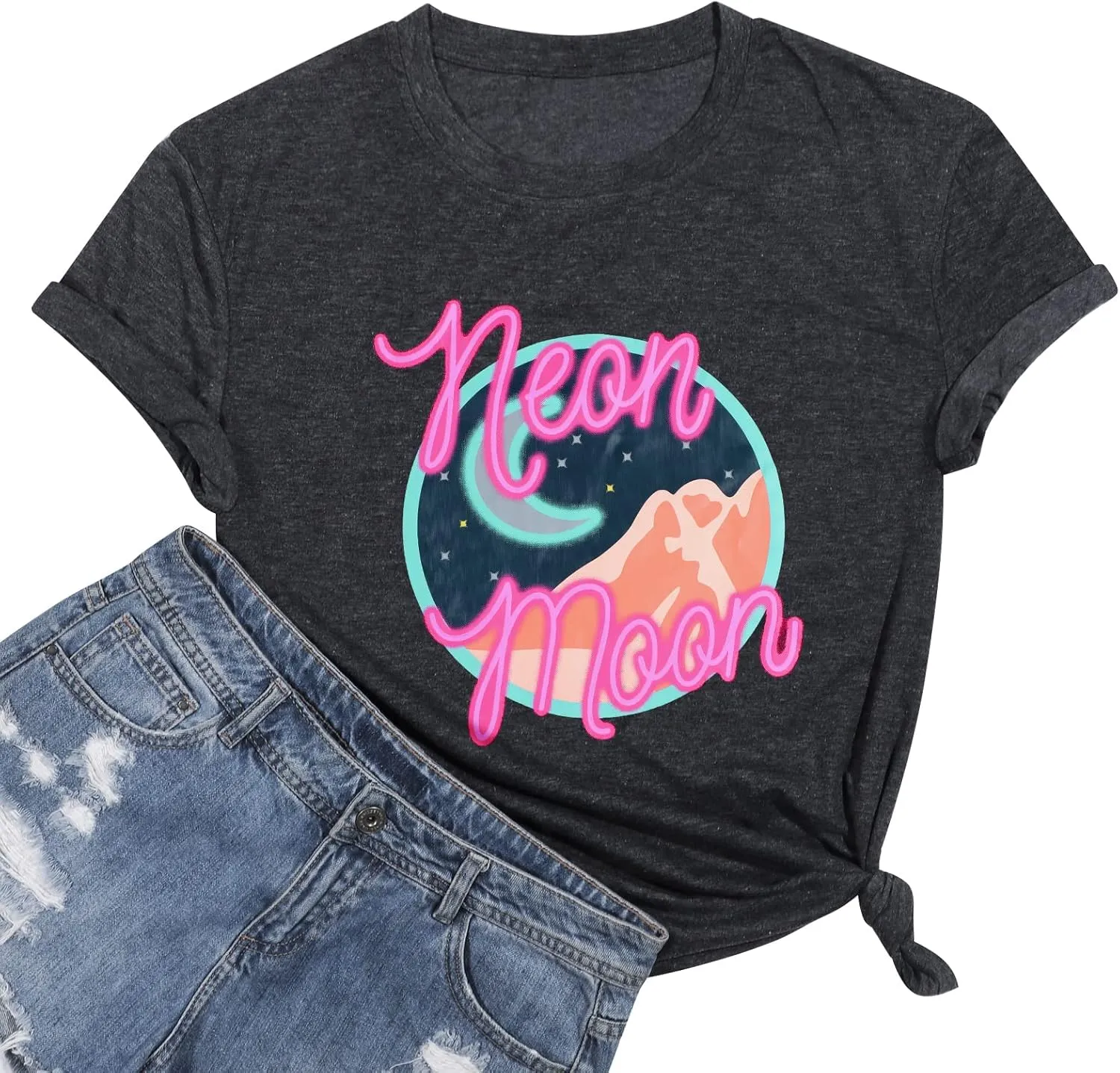 Neon Moon Shirt Women Country Music T Shirts Neon Shirts Western Graphic Tees Funny Summer Moon Stars Concert Tops
