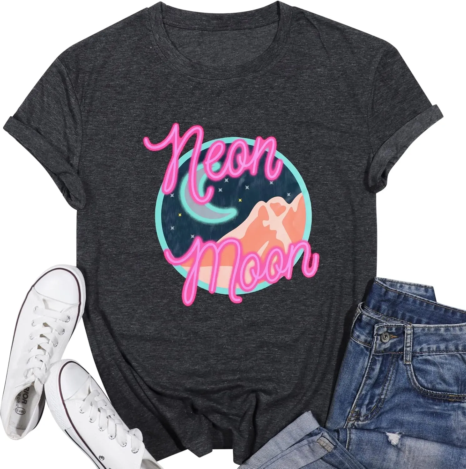Neon Moon Shirt Women Country Music T Shirts Neon Shirts Western Graphic Tees Funny Summer Moon Stars Concert Tops