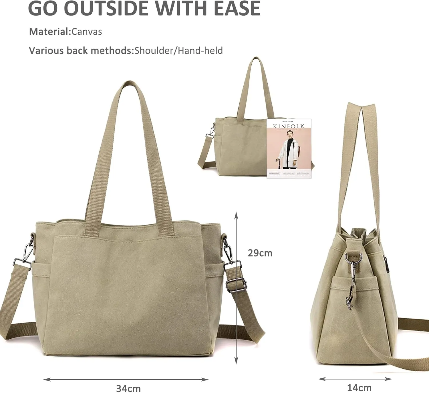 NICOLE & DORIS Canvas Tote Bags for Women Large Shoulder Bag Ladies Hobo Bag Multi Pocket Handbag Satchel Bag
