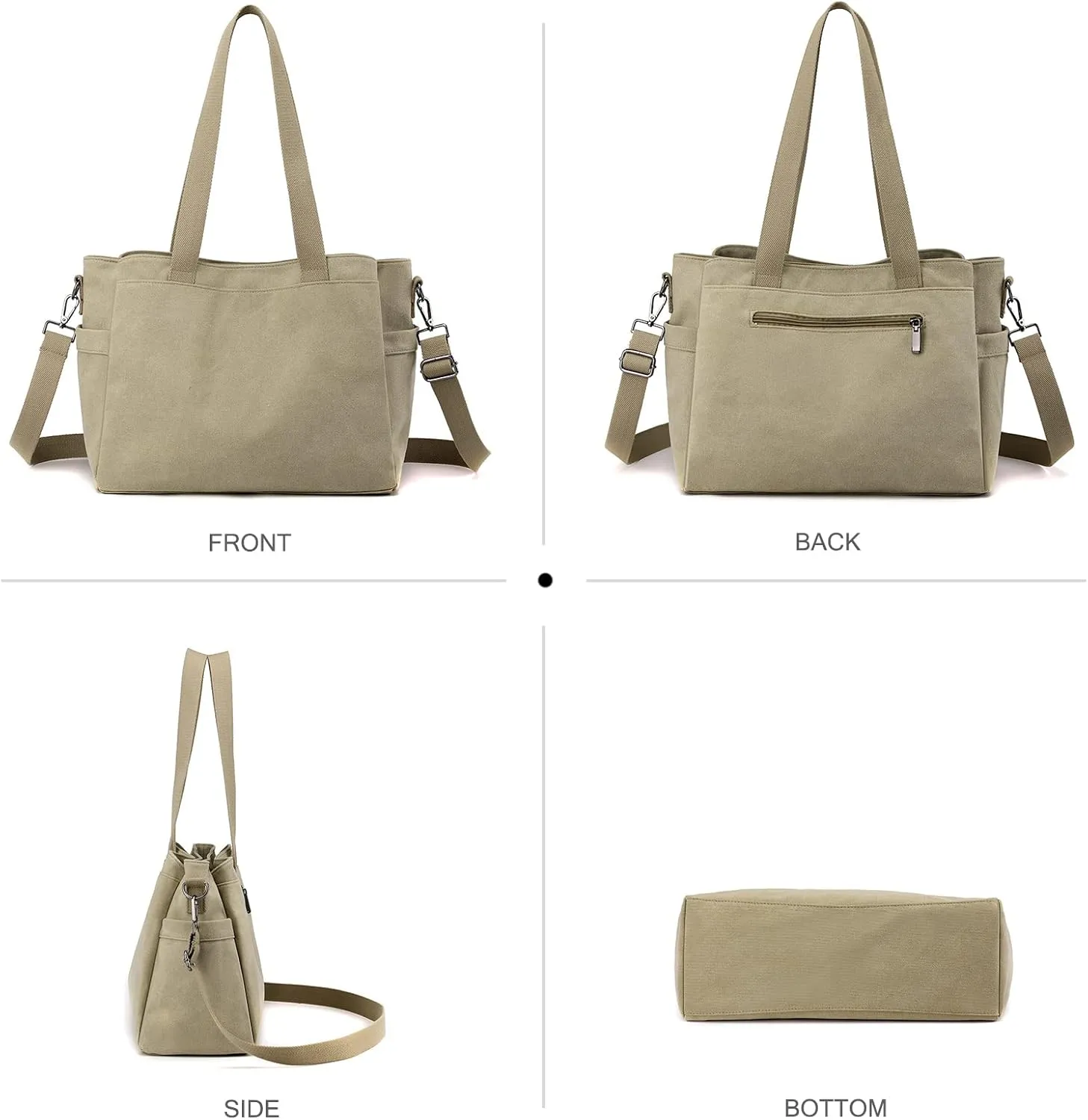 NICOLE & DORIS Canvas Tote Bags for Women Large Shoulder Bag Ladies Hobo Bag Multi Pocket Handbag Satchel Bag