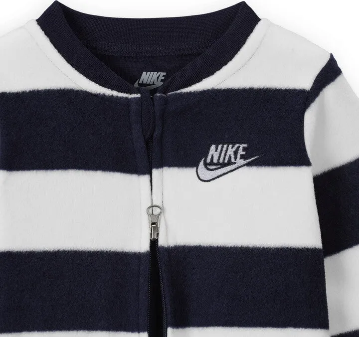 NIKE KID'S MICROFLEECED FOOTED NAVY/WHITE COVERALL