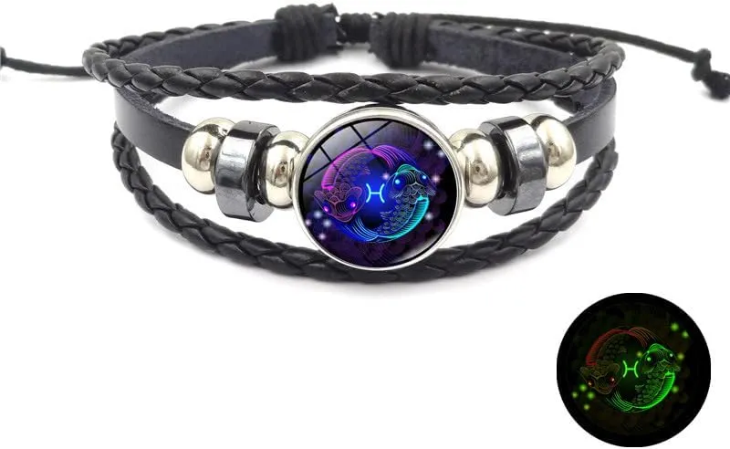 NIQIPOK Zodiac Signs Spirit Bracelet For Women Men Glow in the Dark Zodiac Leather Multilayer Adjustable Handmade Woven Wristband Bracelet Jewelry Jewelry Gift for Constellation Lover