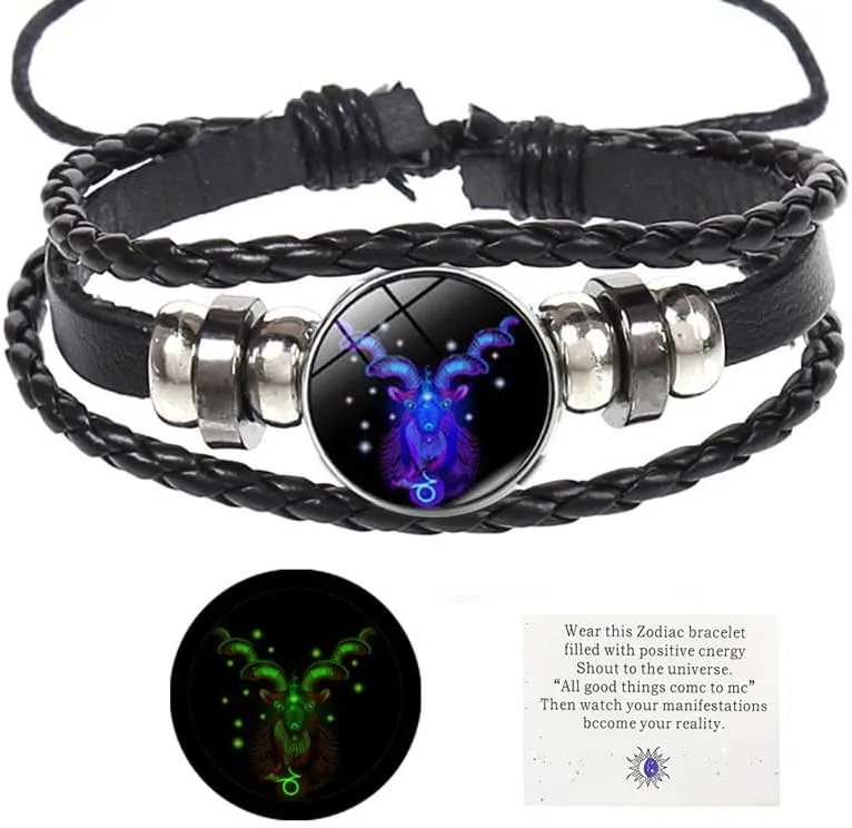 NIQIPOK Zodiac Signs Spirit Bracelet For Women Men Glow in the Dark Zodiac Leather Multilayer Adjustable Handmade Woven Wristband Bracelet Jewelry Jewelry Gift for Constellation Lover
