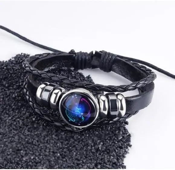 NIQIPOK Zodiac Signs Spirit Bracelet For Women Men Glow in the Dark Zodiac Leather Multilayer Adjustable Handmade Woven Wristband Bracelet Jewelry Jewelry Gift for Constellation Lover