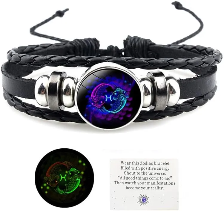 NIQIPOK Zodiac Signs Spirit Bracelet For Women Men Glow in the Dark Zodiac Leather Multilayer Adjustable Handmade Woven Wristband Bracelet Jewelry Jewelry Gift for Constellation Lover