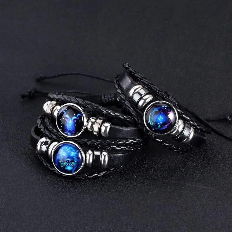 NIQIPOK Zodiac Signs Spirit Bracelet For Women Men Glow in the Dark Zodiac Leather Multilayer Adjustable Handmade Woven Wristband Bracelet Jewelry Jewelry Gift for Constellation Lover