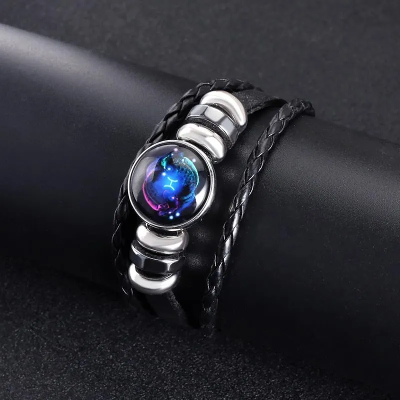 NIQIPOK Zodiac Signs Spirit Bracelet For Women Men Glow in the Dark Zodiac Leather Multilayer Adjustable Handmade Woven Wristband Bracelet Jewelry Jewelry Gift for Constellation Lover