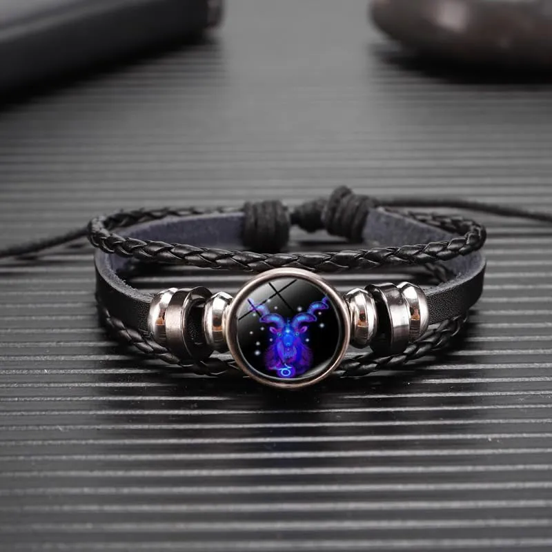 NIQIPOK Zodiac Signs Spirit Bracelet For Women Men Glow in the Dark Zodiac Leather Multilayer Adjustable Handmade Woven Wristband Bracelet Jewelry Jewelry Gift for Constellation Lover