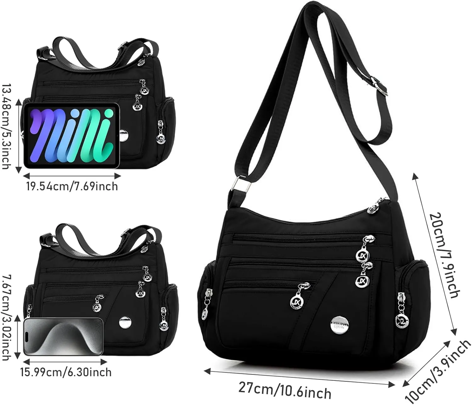 Nylon Crossbody Bags for Women Waterproof Shoulder Bag Ladies Multi Pocket Tote Handbag Travel Messenger Bag