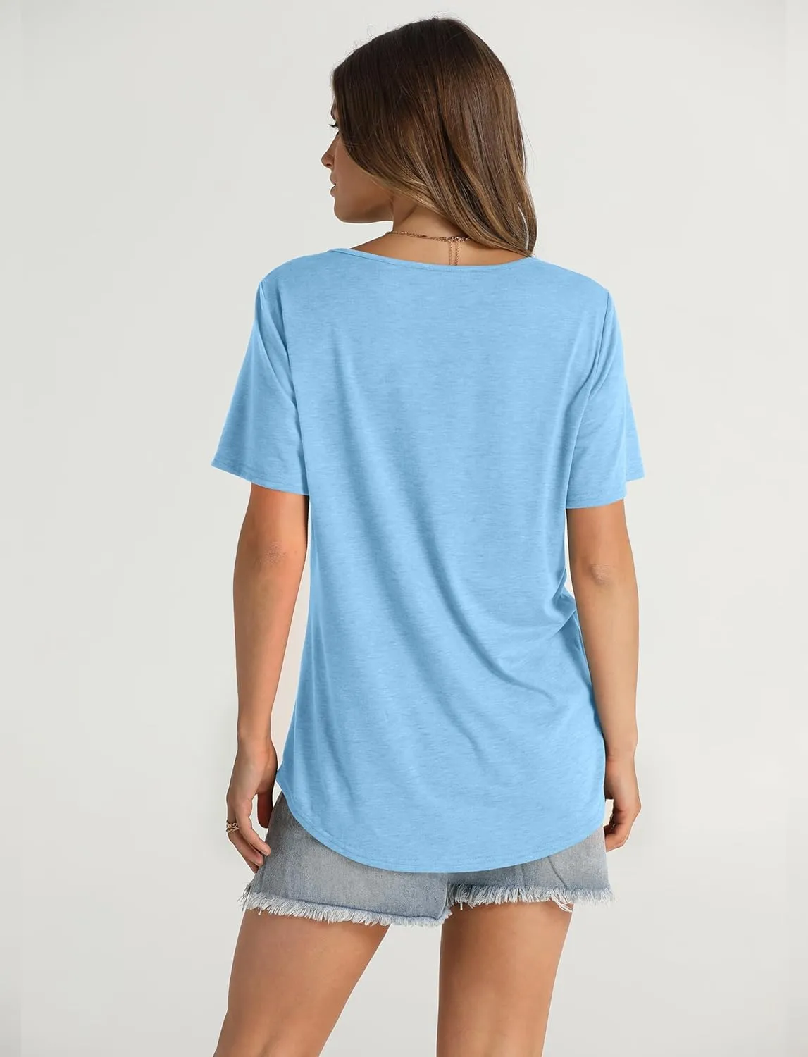 OFEEFAN Women's Summer Tops 2025 Trendy Short Sleeve Shirts Smocked Crewneck Tee