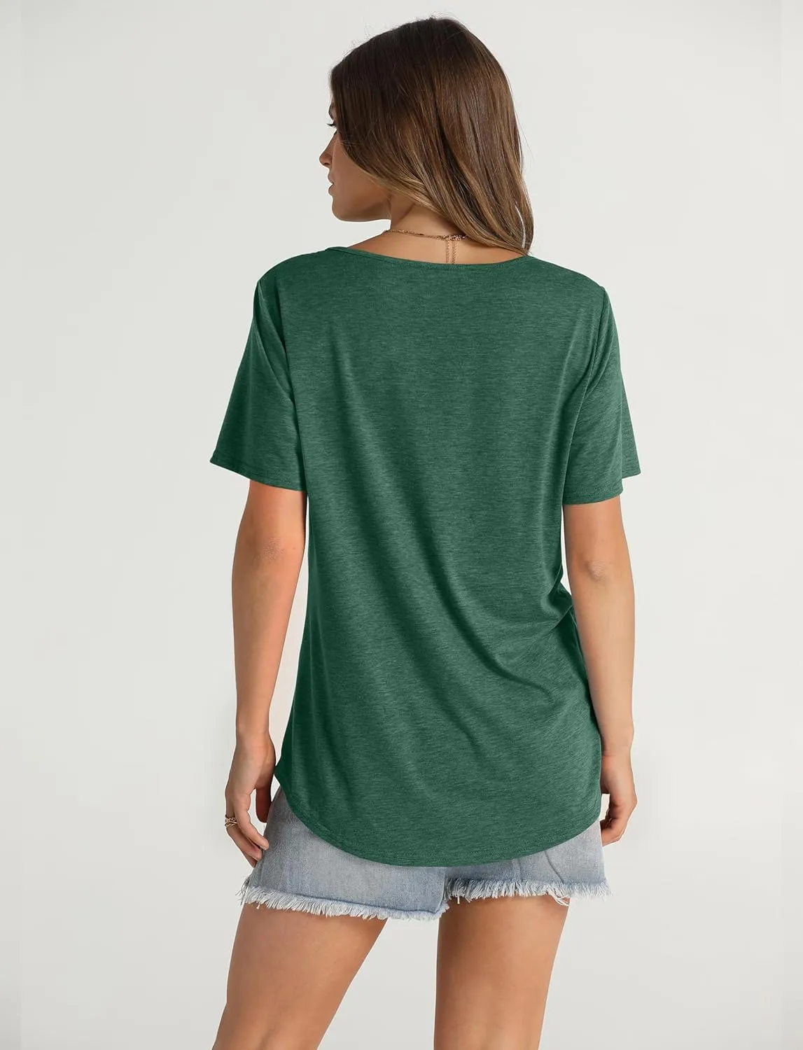 OFEEFAN Women's Summer Tops 2025 Trendy Short Sleeve Shirts Smocked Crewneck Tee