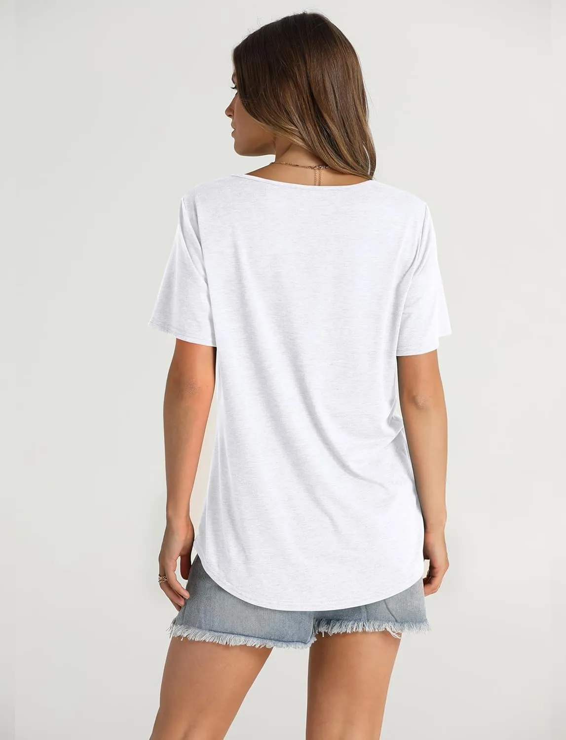 OFEEFAN Women's Summer Tops 2025 Trendy Short Sleeve Shirts Smocked Crewneck Tee