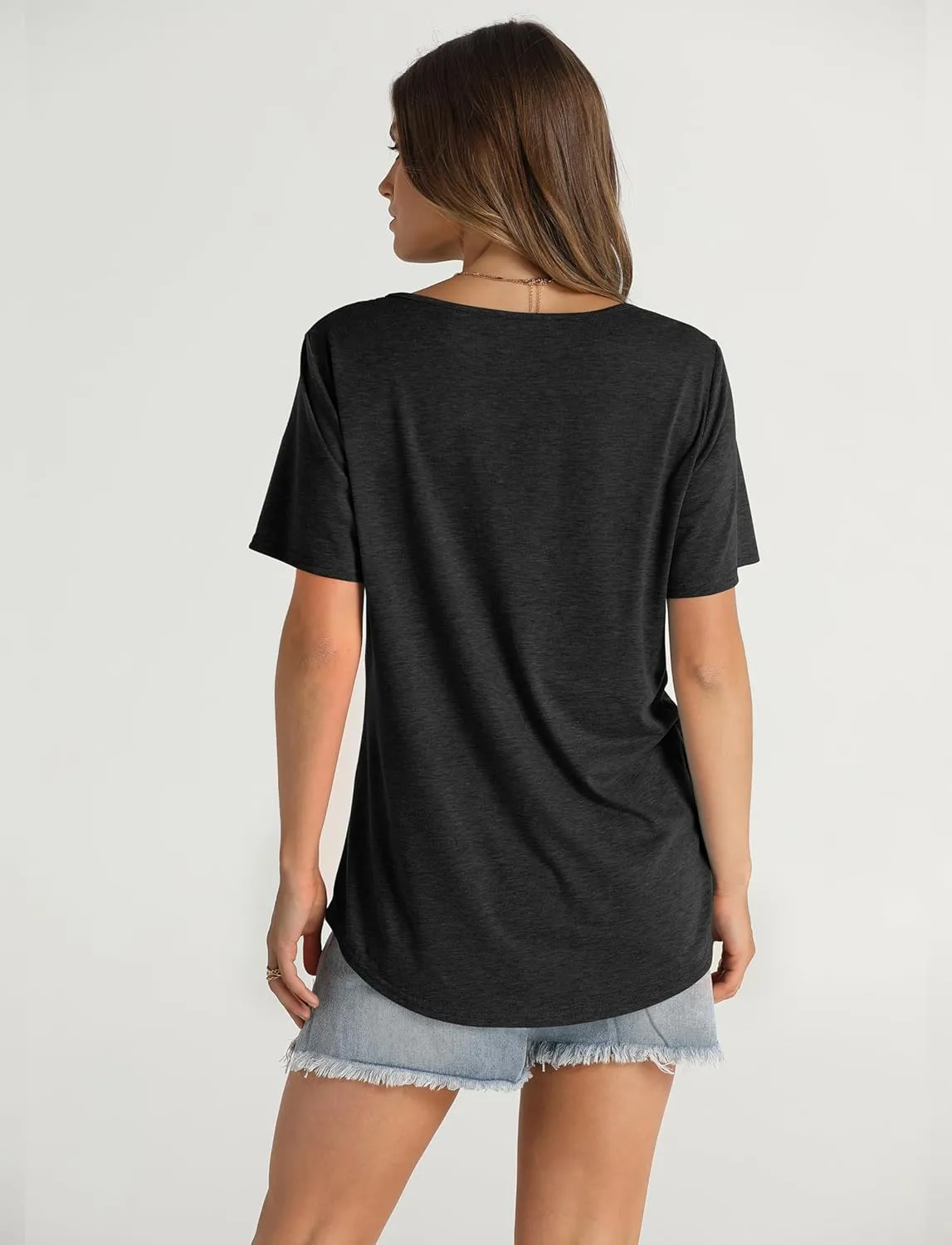 OFEEFAN Women's Summer Tops 2025 Trendy Short Sleeve Shirts Smocked Crewneck Tee