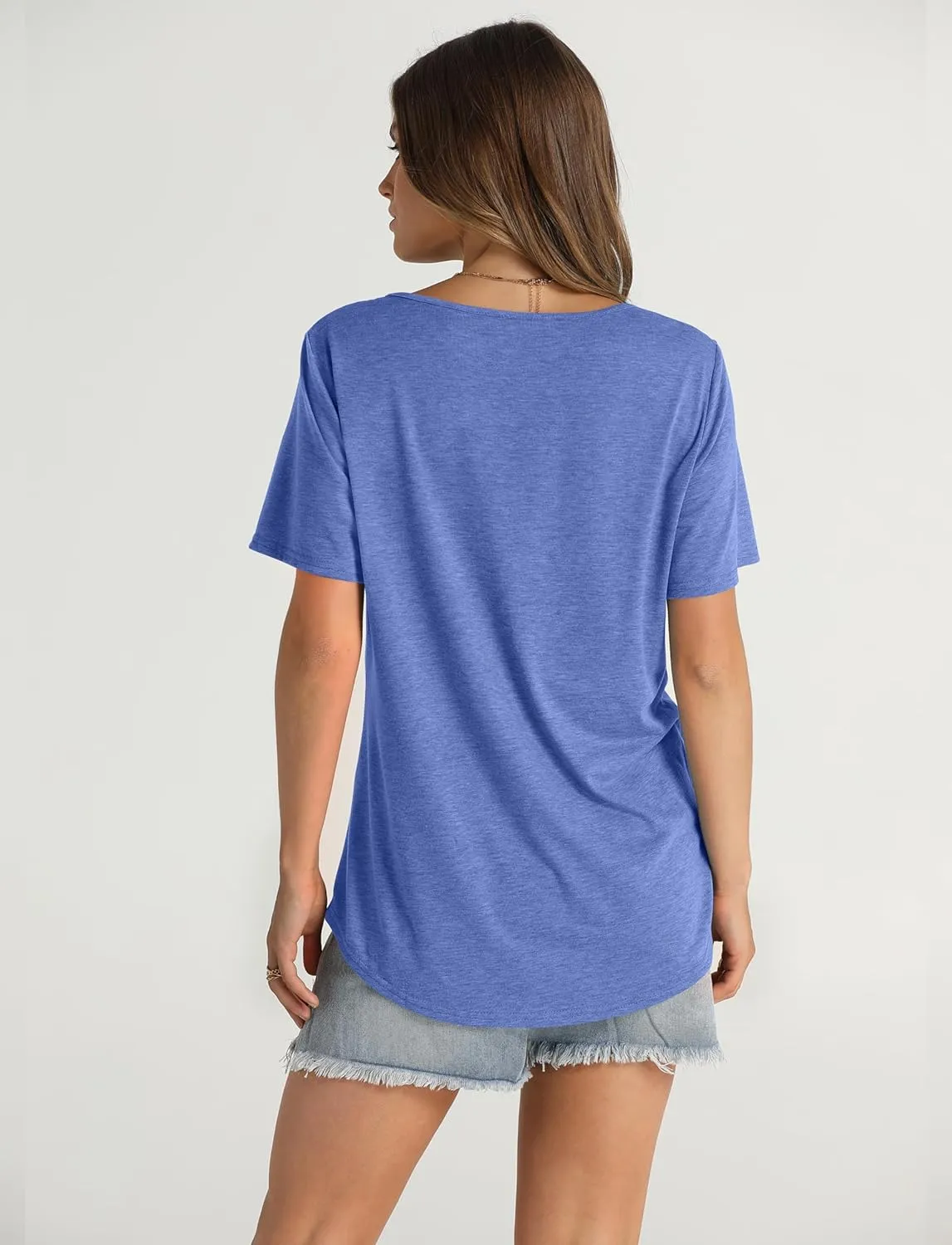 OFEEFAN Women's Summer Tops 2025 Trendy Short Sleeve Shirts Smocked Crewneck Tee