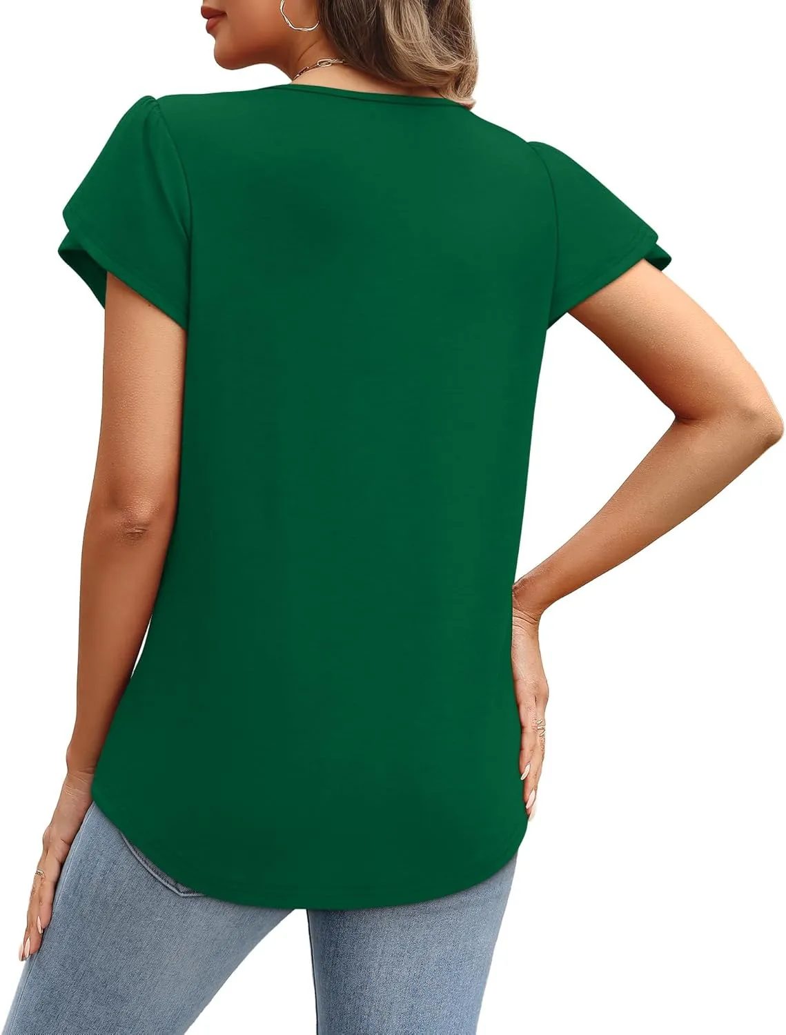 OFEEFAN Womens Tops Tulip Short Sleeve Blouses Pleated Front Summer Beach Vacation Outfits