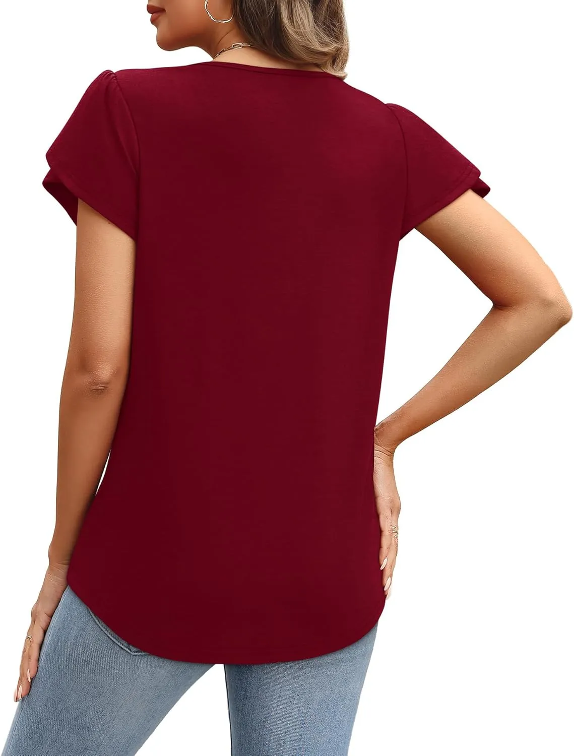 OFEEFAN Womens Tops Tulip Short Sleeve Blouses Pleated Front Summer Beach Vacation Outfits