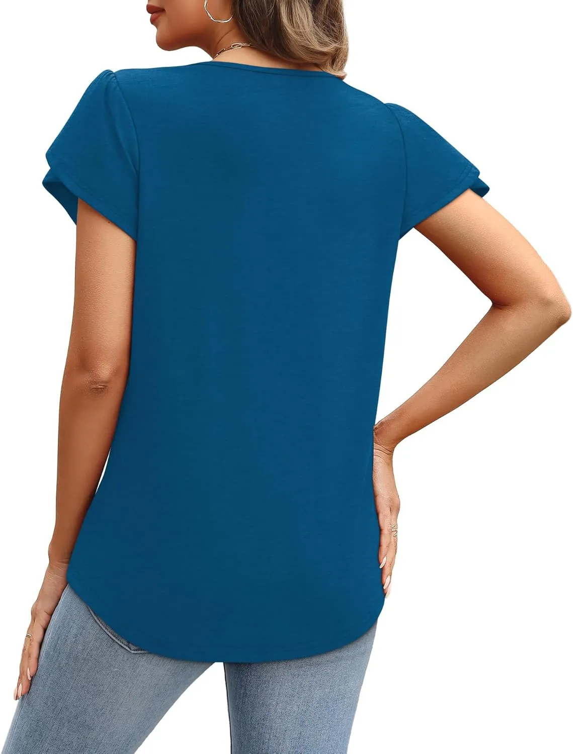 OFEEFAN Womens Tops Tulip Short Sleeve Blouses Pleated Front Summer Beach Vacation Outfits