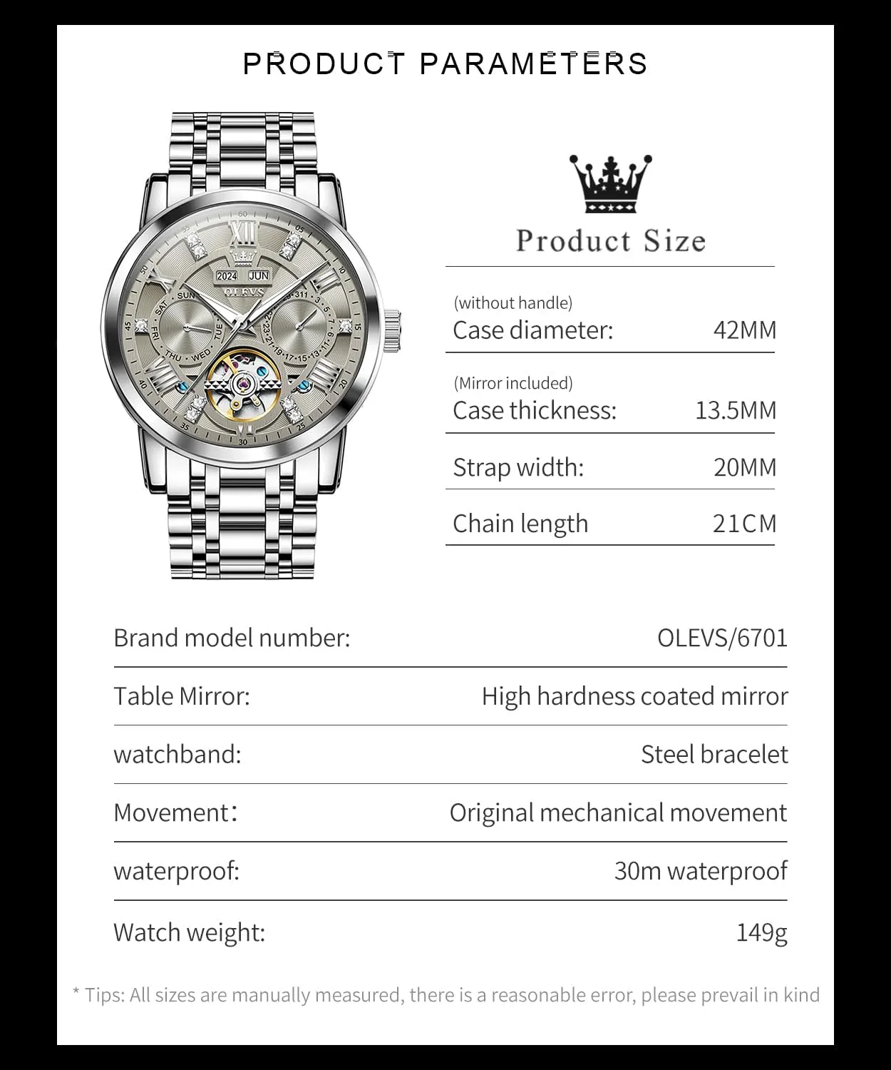 OLEVS Mens Automatic Watches Gold Luxury Diamond Dress Self Winding Mechanical Skeleton Tourbillon Stainless Steel Wrist Watch