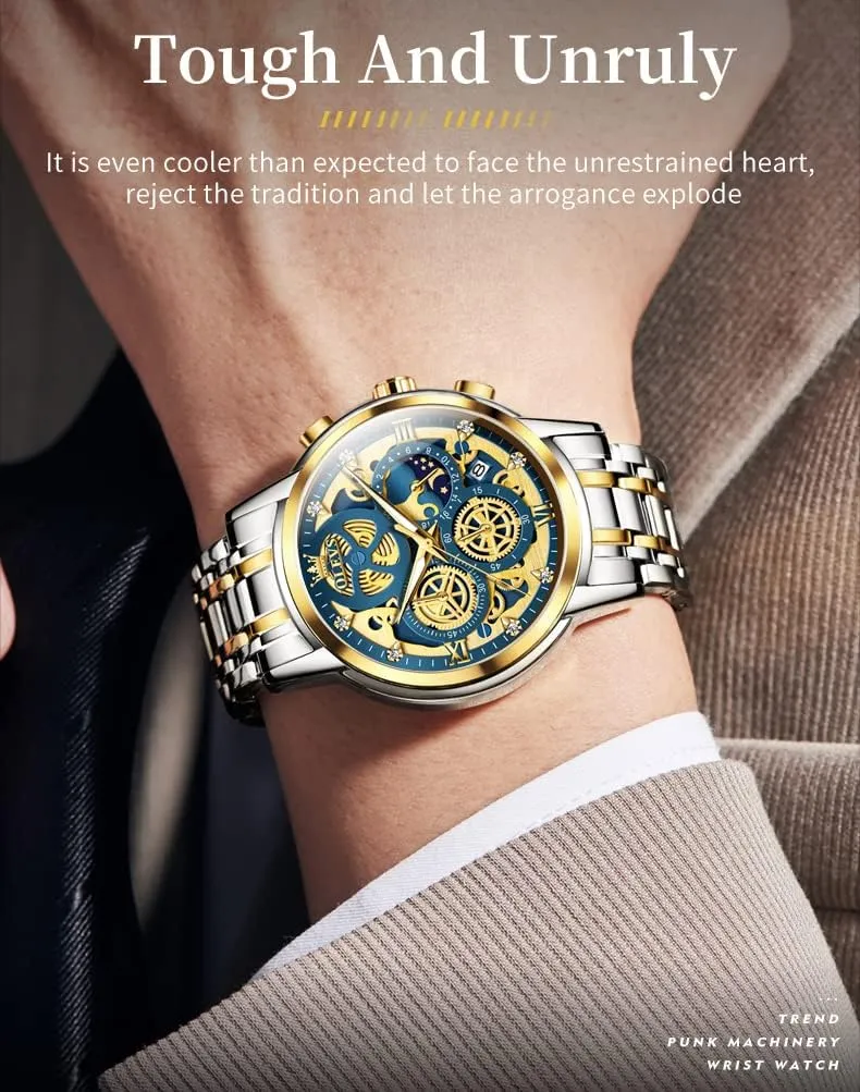 OLEVS Mens Watch Chronograph Luxury Diamond Dress Business Analog Quartz Wrist Watches Stainless Steel Waterproof Luminous