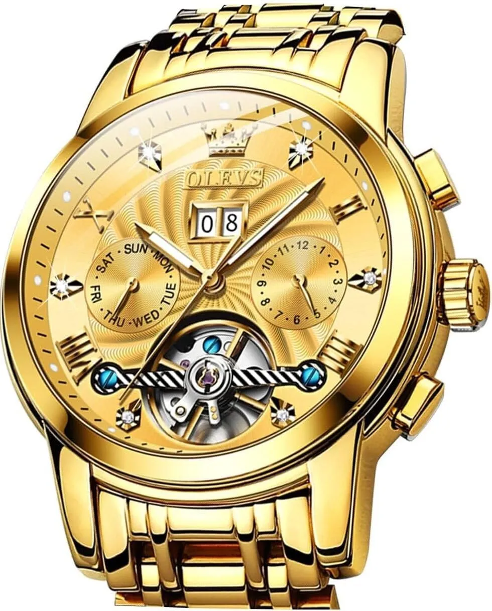 OLEVS Skeleton Watches for Men Luxury Diamond Wristwatch Automatic Mechanical Self Winding Luminous Waterproof
