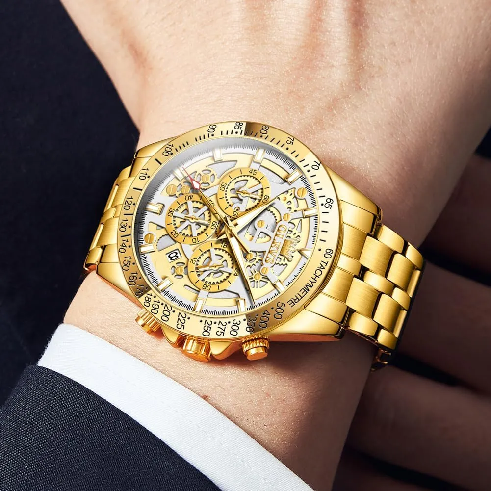 OLEVS Watch for Men Skeleton Business Dress Stainless Steel Waterproof Luminous Mens Wrist Watch