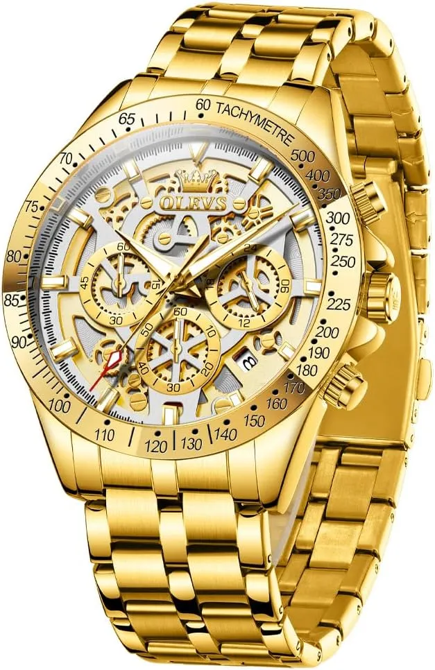 OLEVS Watch for Men Skeleton Business Dress Stainless Steel Waterproof Luminous Mens Wrist Watch