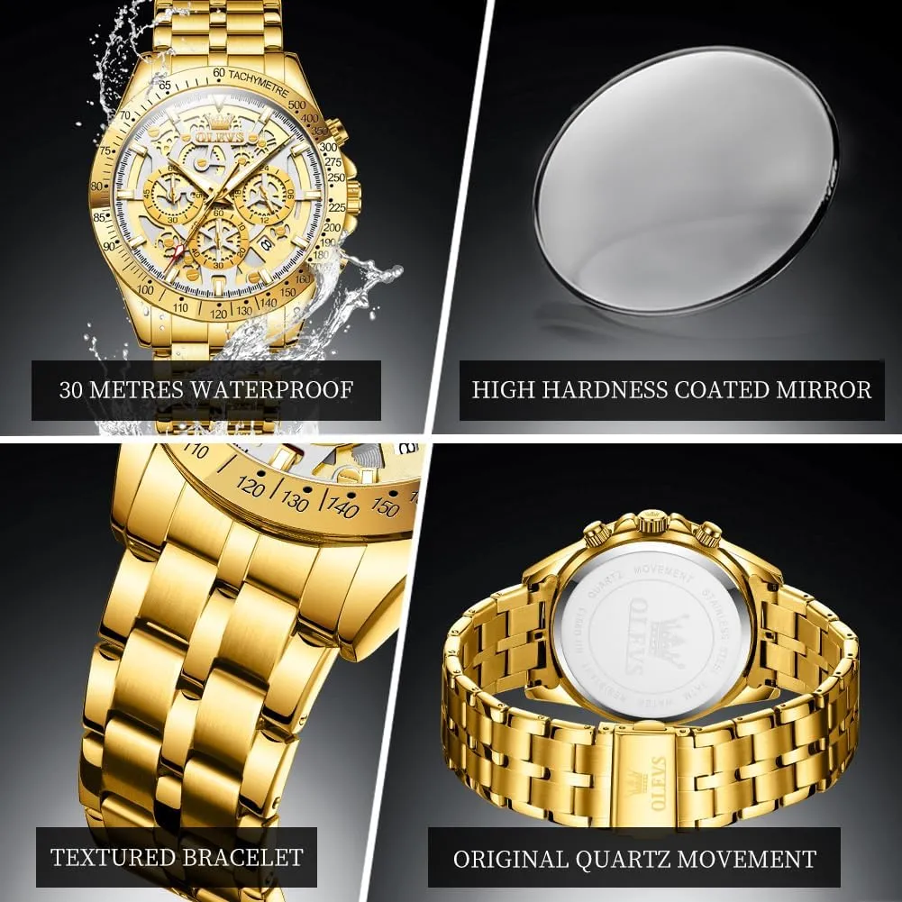 OLEVS Watch for Men Skeleton Business Dress Stainless Steel Waterproof Luminous Mens Wrist Watch