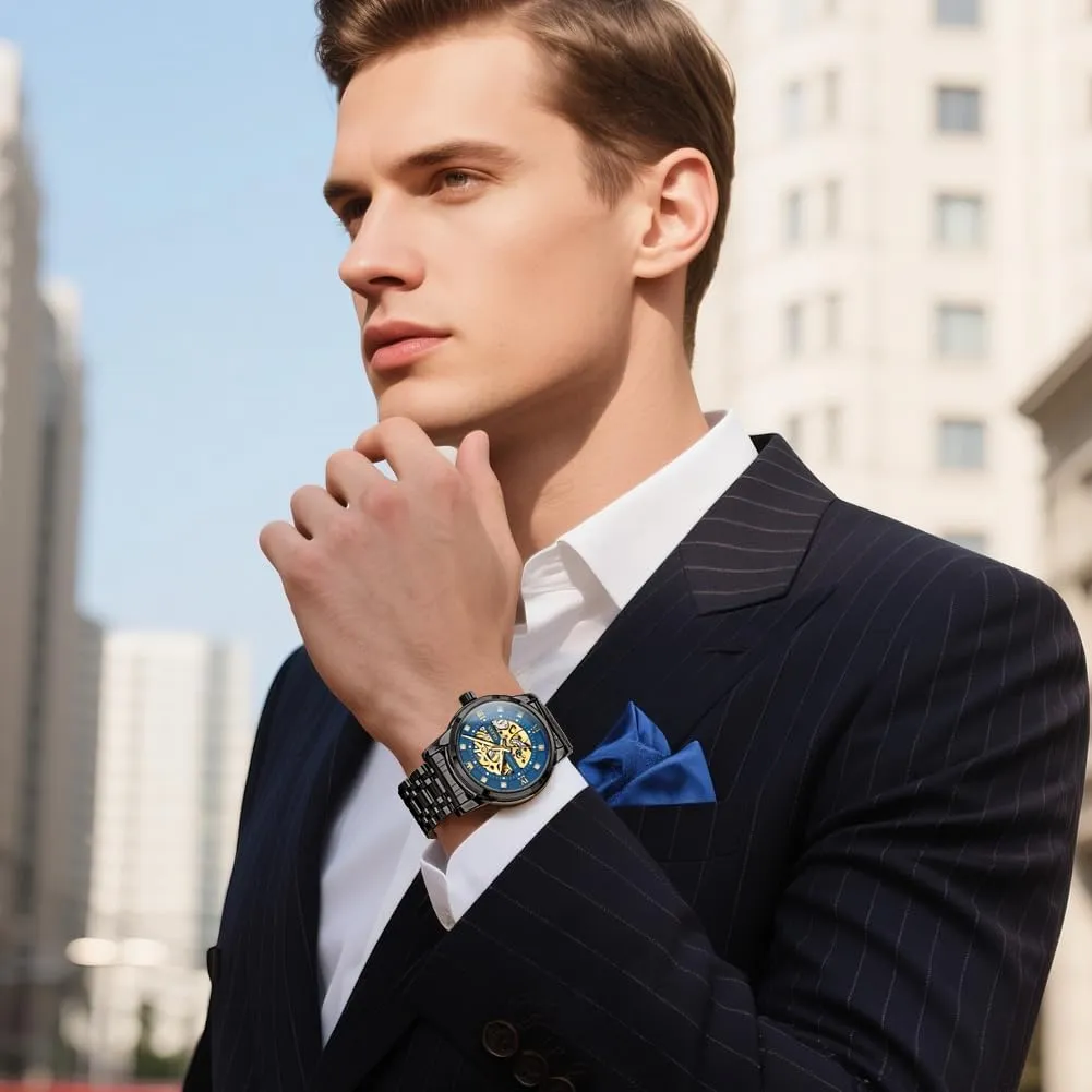 OLEVS Watches for Men Automatic Skeleton Watch Mechanical Gold Wrist Watches Business Luxury Diamond Stainess Steel Waterproof Luminous