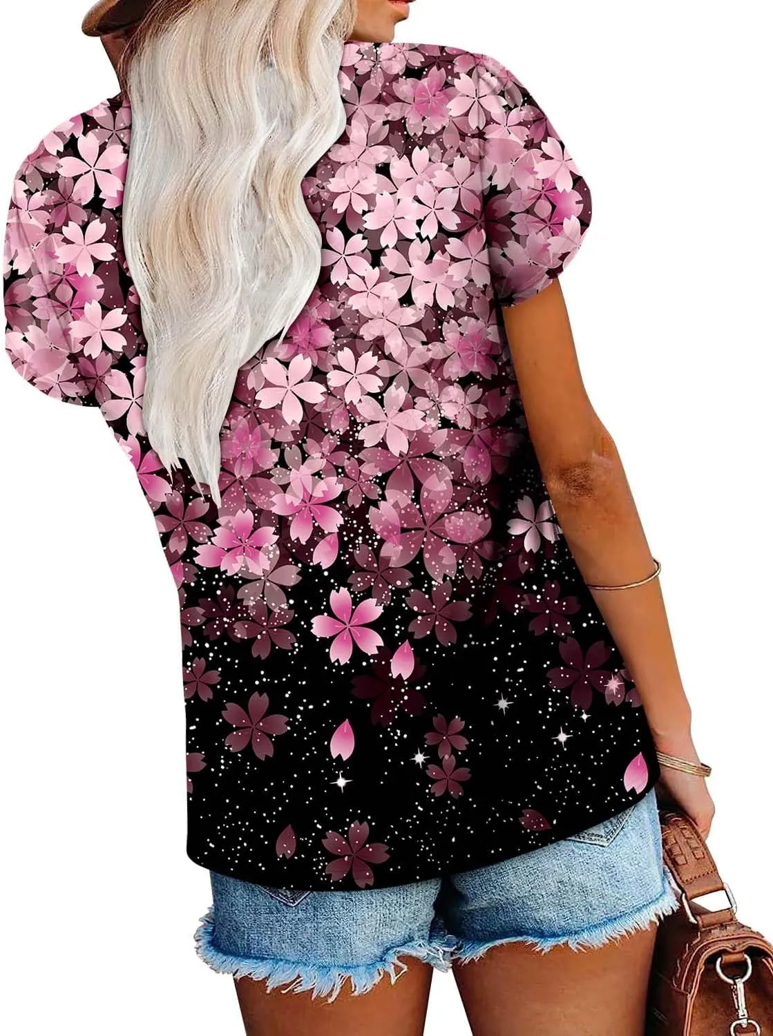 onlypuff Summer Top for Women V Neck Short Sleeve Shirts Flowy Tunic Tops