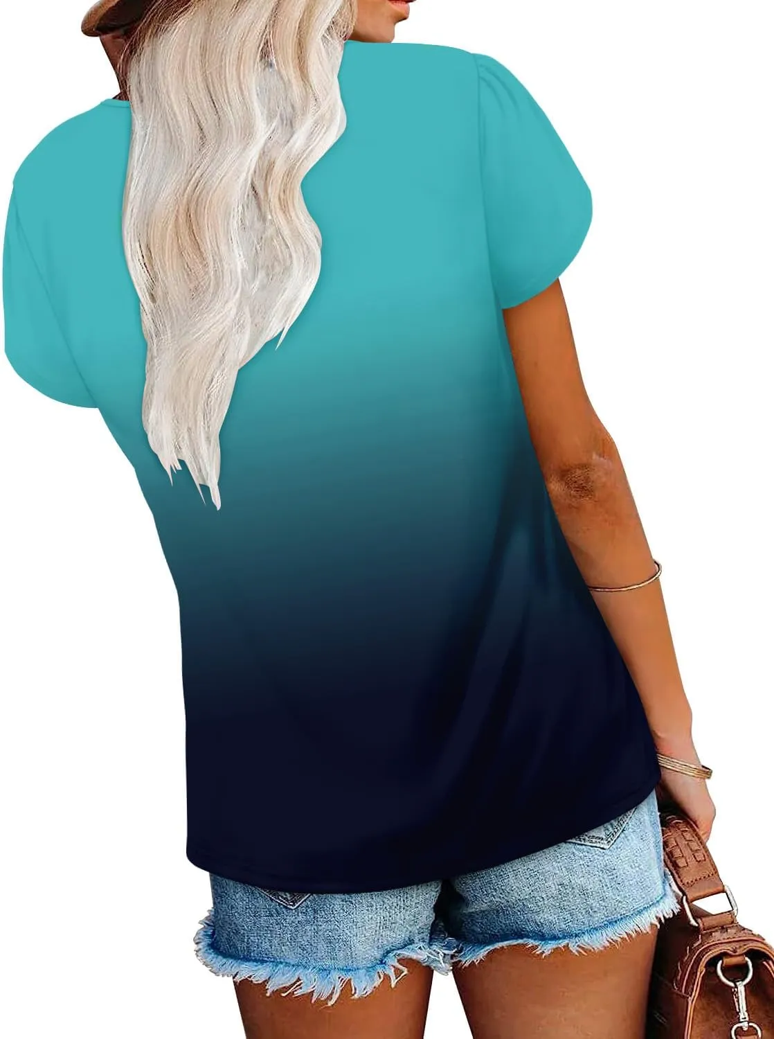 onlypuff Summer Top for Women V Neck Short Sleeve Shirts Flowy Tunic Tops