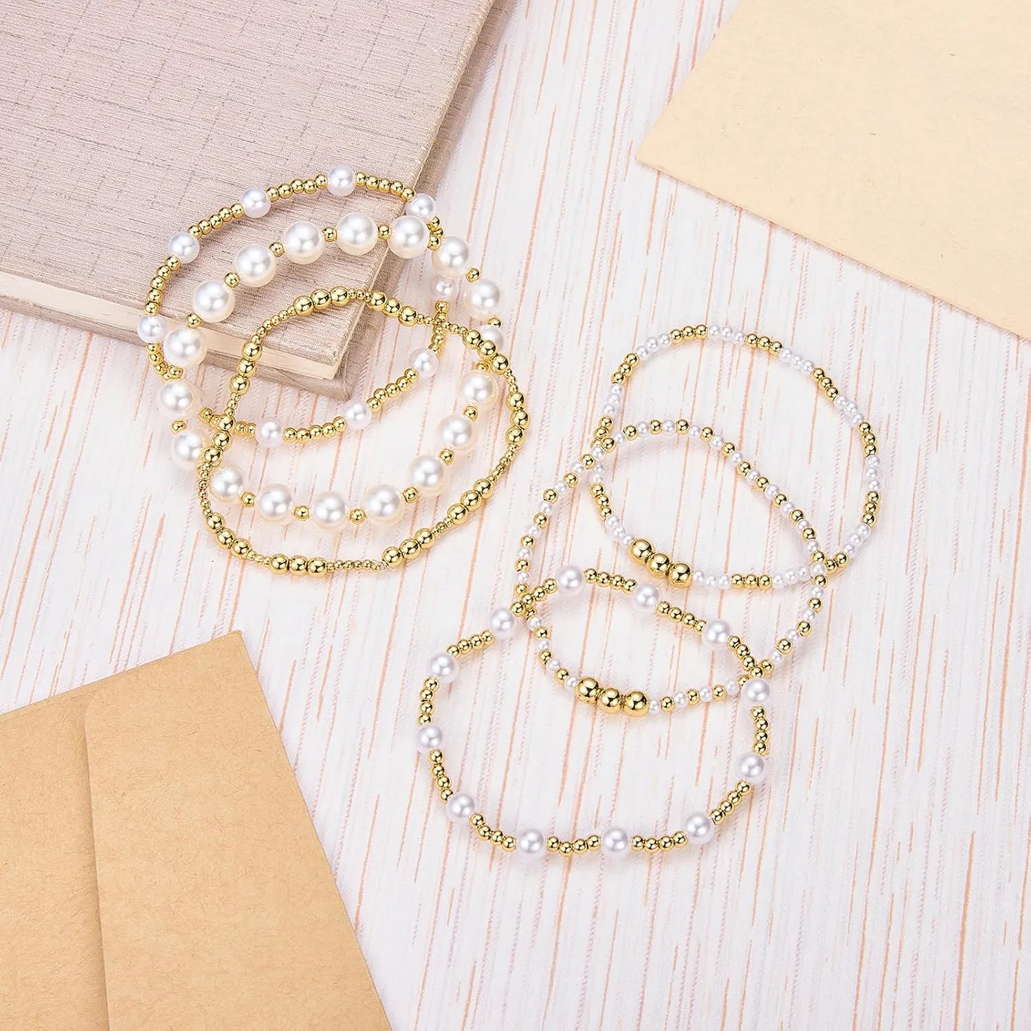 Ornaland Pearl Bracelets for Women Gold Beaded Bracelets Stackable Bracelets Set Stretch Summer Beach Jewelry for Women