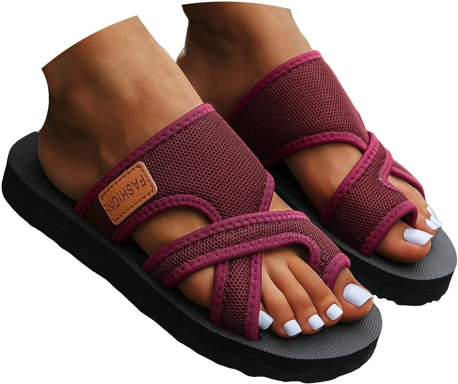 Orthopedic Sandals for Women Extra Wide Beach Flat Shoes Breathable Hollow Mesh Slide Sandals Walking Flip Flops Casual Summer Shoes with Comfortable Plantar Fasciitis Arch Support Slip On Sandal