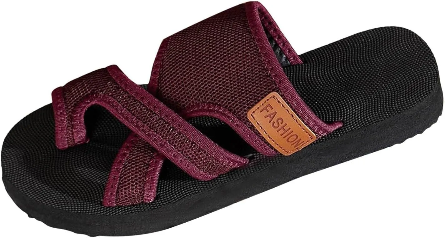 Orthopedic Sandals for Women Extra Wide Beach Flat Shoes Breathable Hollow Mesh Slide Sandals Walking Flip Flops Casual Summer Shoes with Comfortable Plantar Fasciitis Arch Support Slip On Sandal