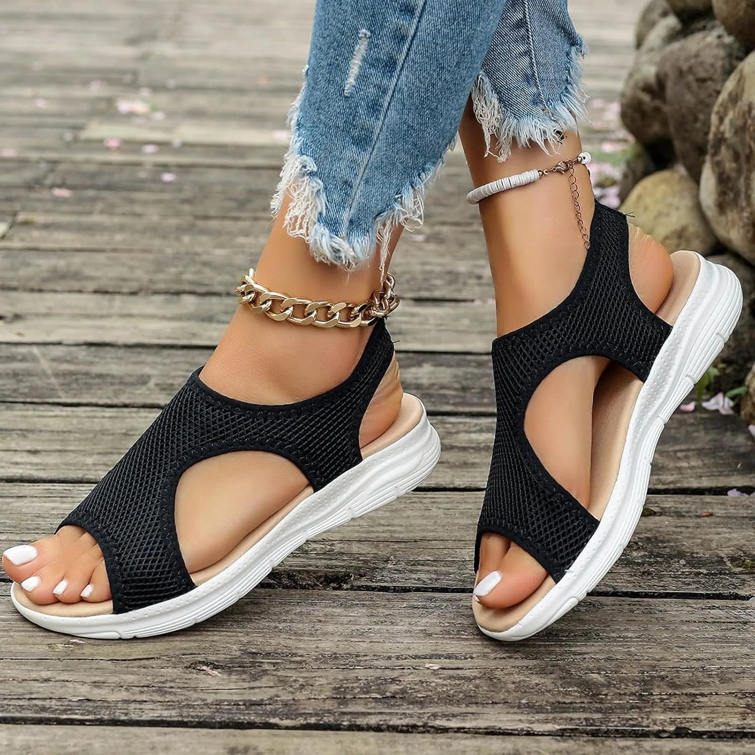 Orthopedic Sandals for Women Slip On Solid Color Mesh Wedge Sandals Summer Fashion Sport Breathable Casual Sandals