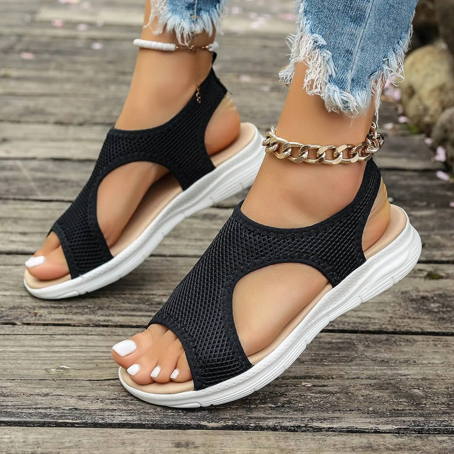Orthopedic Sandals for Women Slip On Solid Color Mesh Wedge Sandals Summer Fashion Sport Breathable Casual Sandals