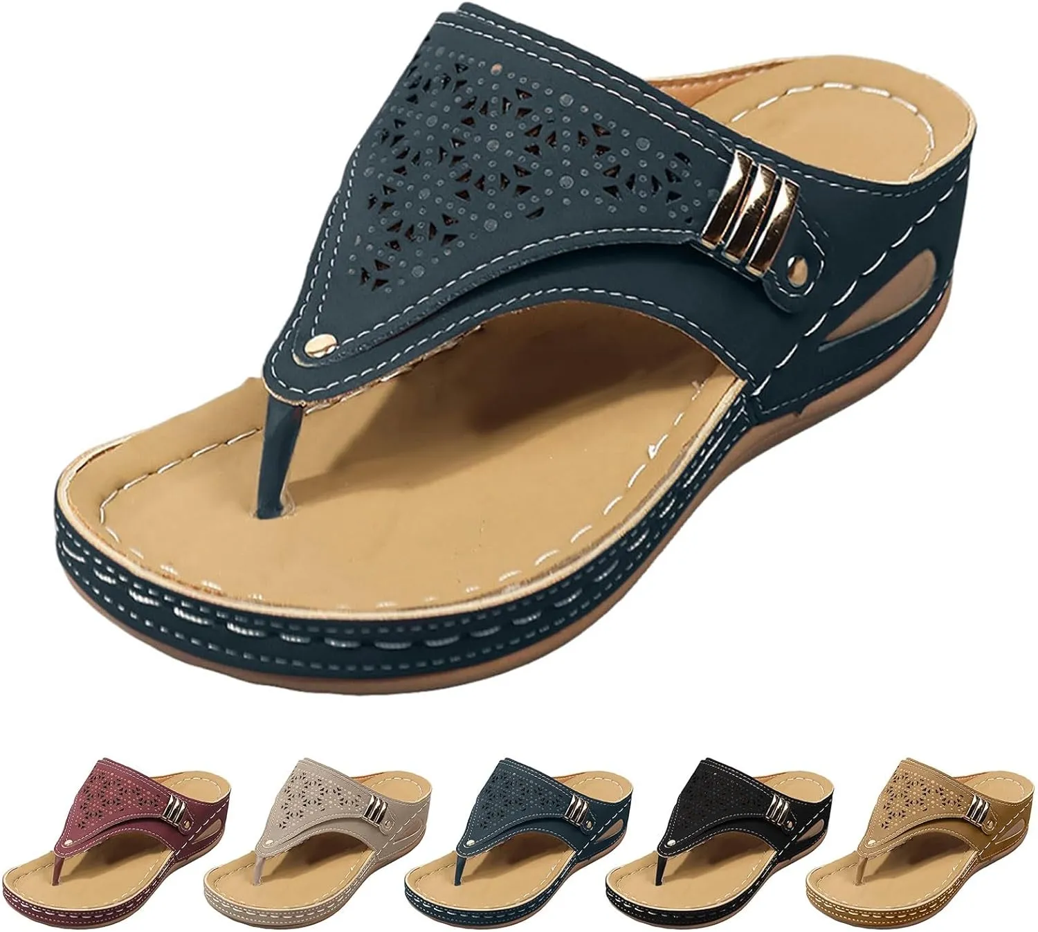 Orthopedic Sandals for Women, Summer Dressy Comfortable Sandals Arch Support Wedge 2025 Non Slip Flip Flops Slippers