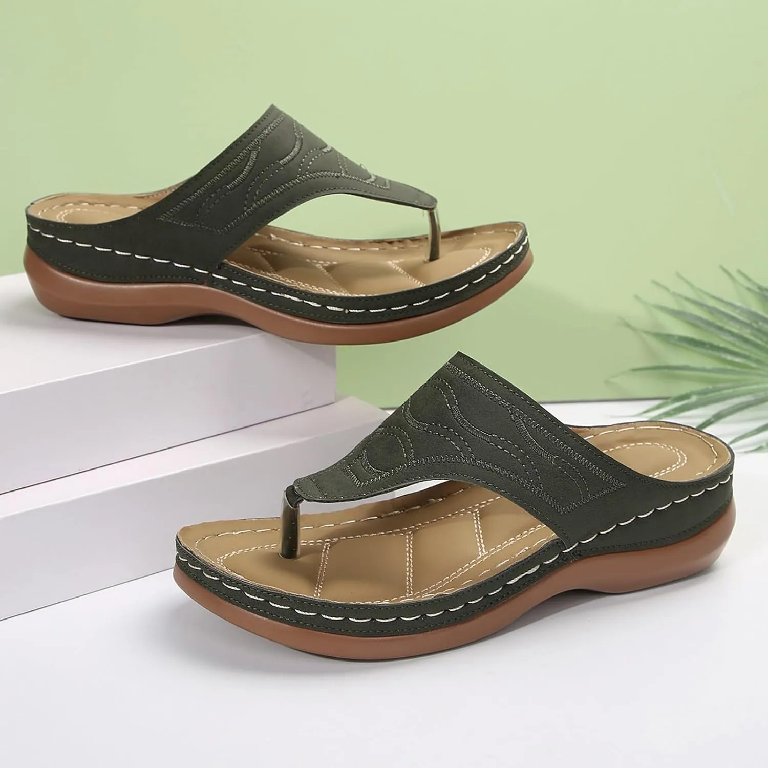 Orthopedic Sandals for Women Wide Width Comfort Orthotic Flip Flops Arch Support Wedge Slippers Walking Thong Sandals2