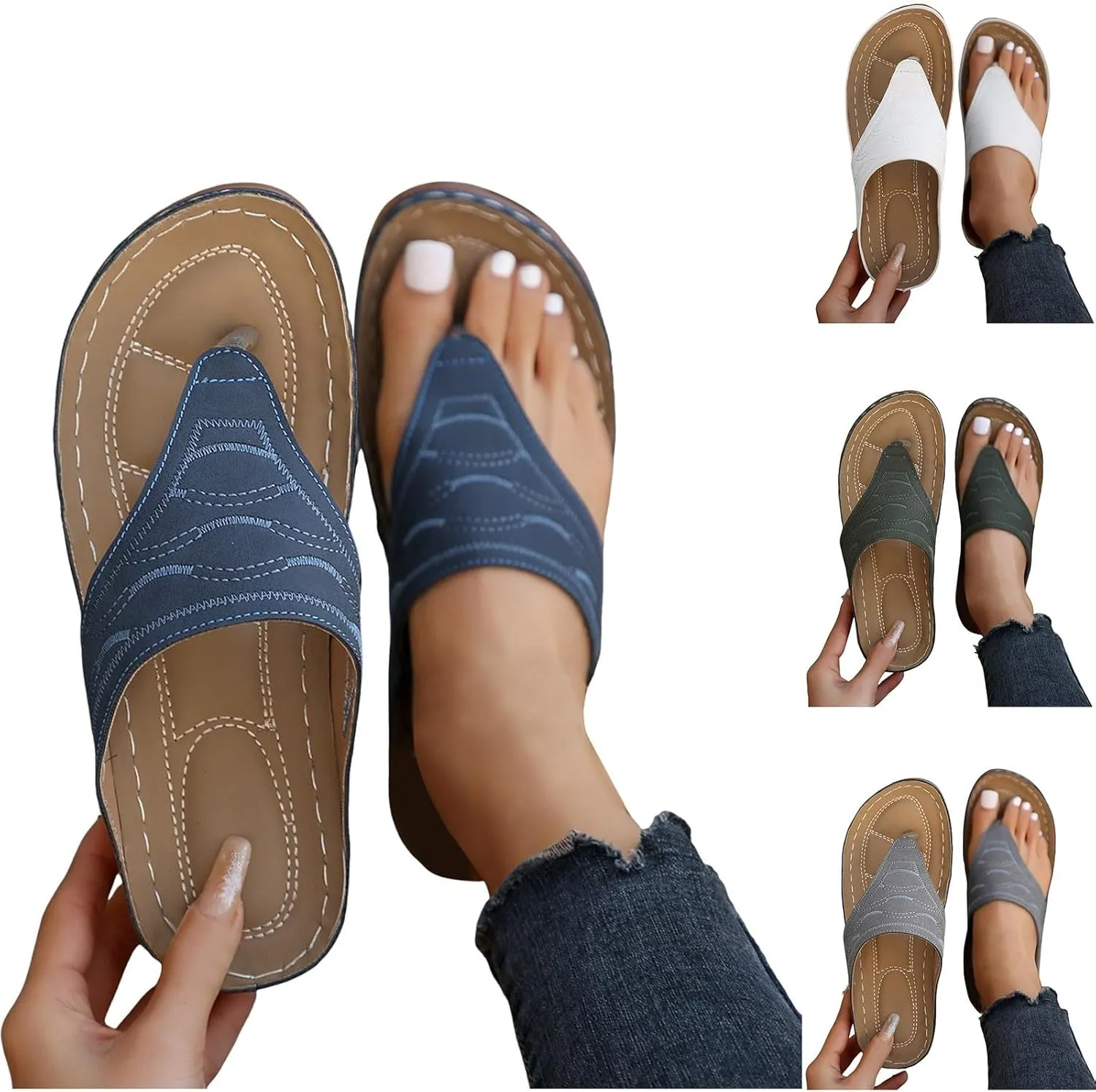 Orthopedic Sandals for Women Wide Width Comfort Orthotic Flip Flops Arch Support Wedge Slippers Walking Thong Sandals2