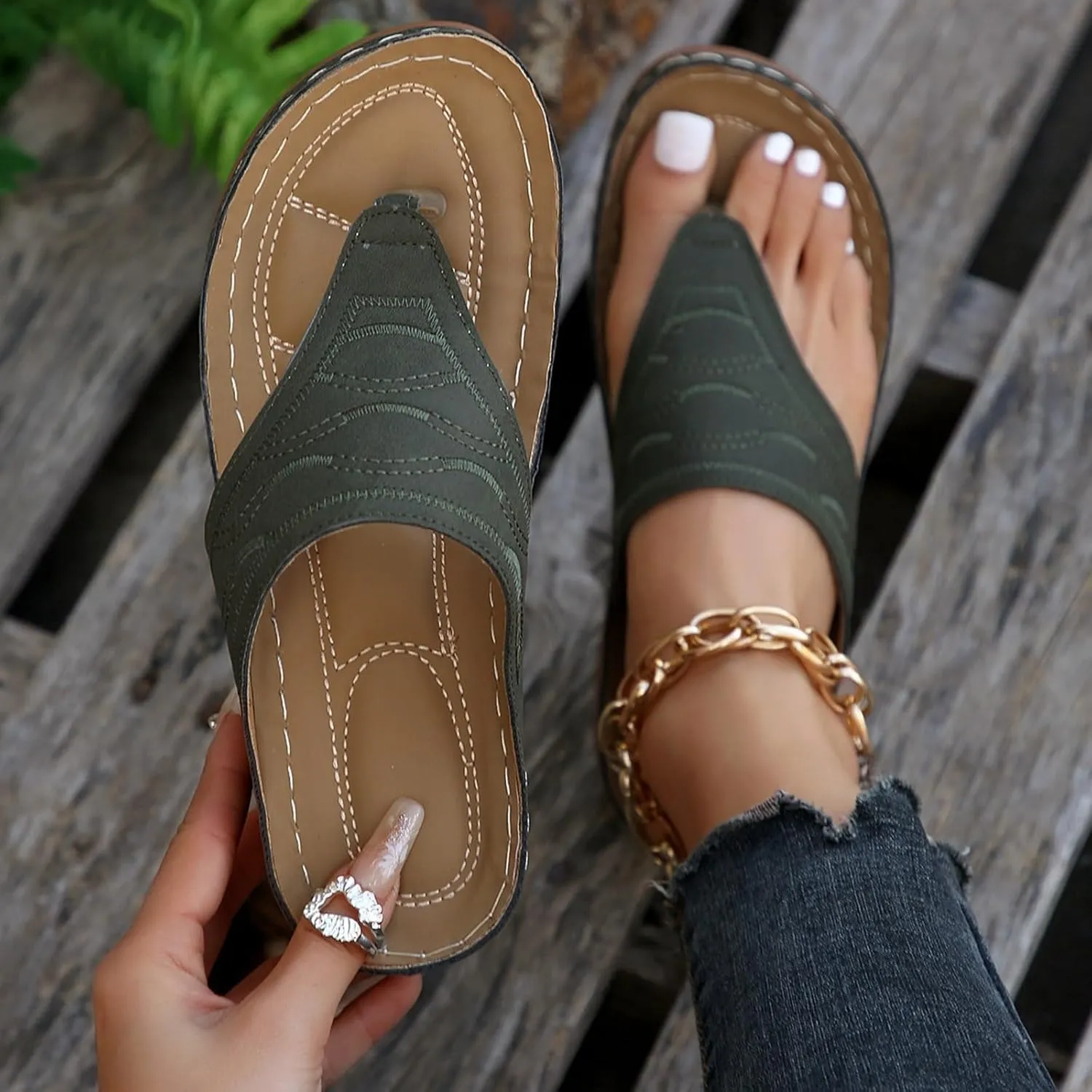 Orthopedic Sandals for Women Wide Width Comfort Orthotic Flip Flops Arch Support Wedge Slippers Walking Thong Sandals2