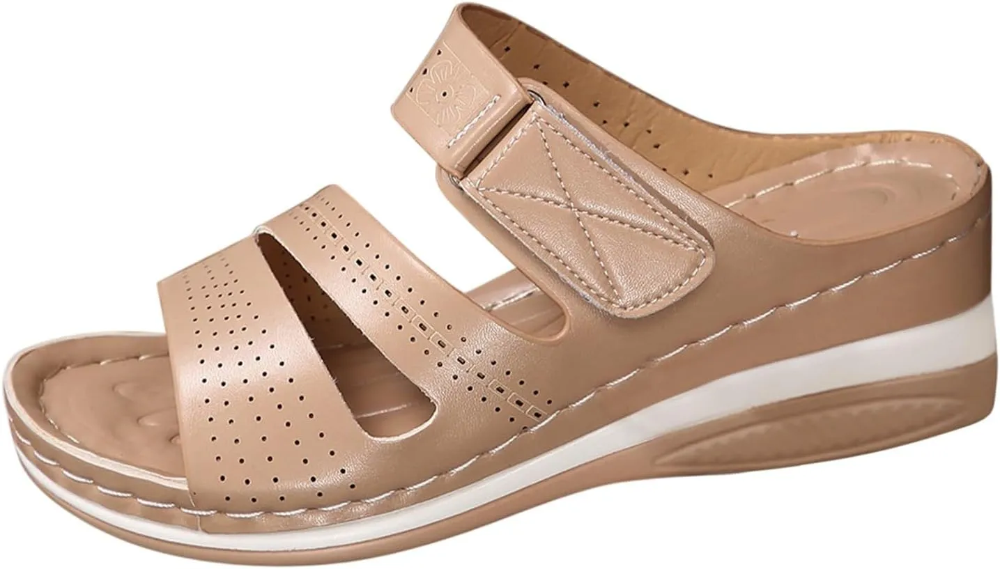 Orthopedic Wedge Sandals for Women 2025 Low Heels Arch Support Slingback Hollow Platform Beach Sandals Footwear