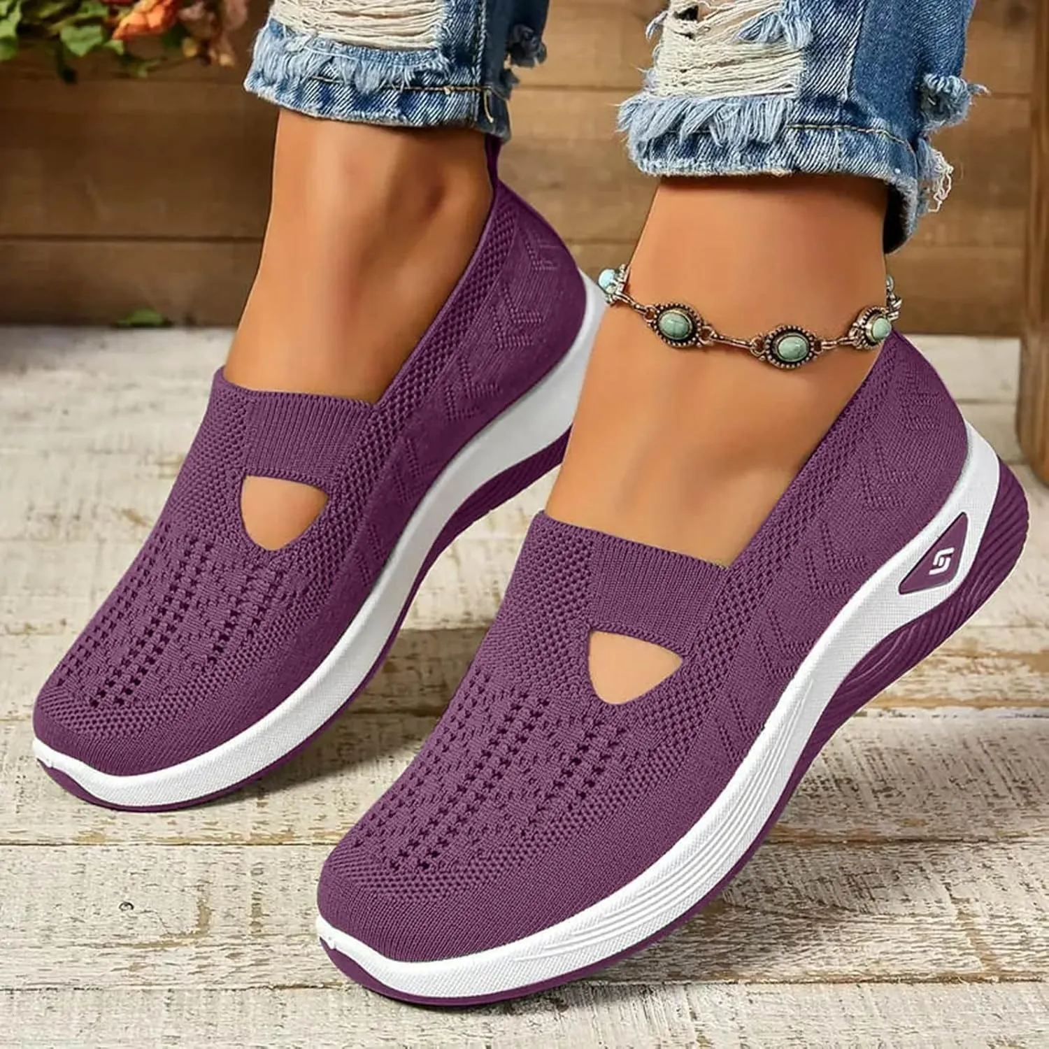 Orthowalkway Womens Shoes,Women's Woven Orthopedic Breathable Soft Shoes Go Walking Slip on Shoes Hands Free Sneakers