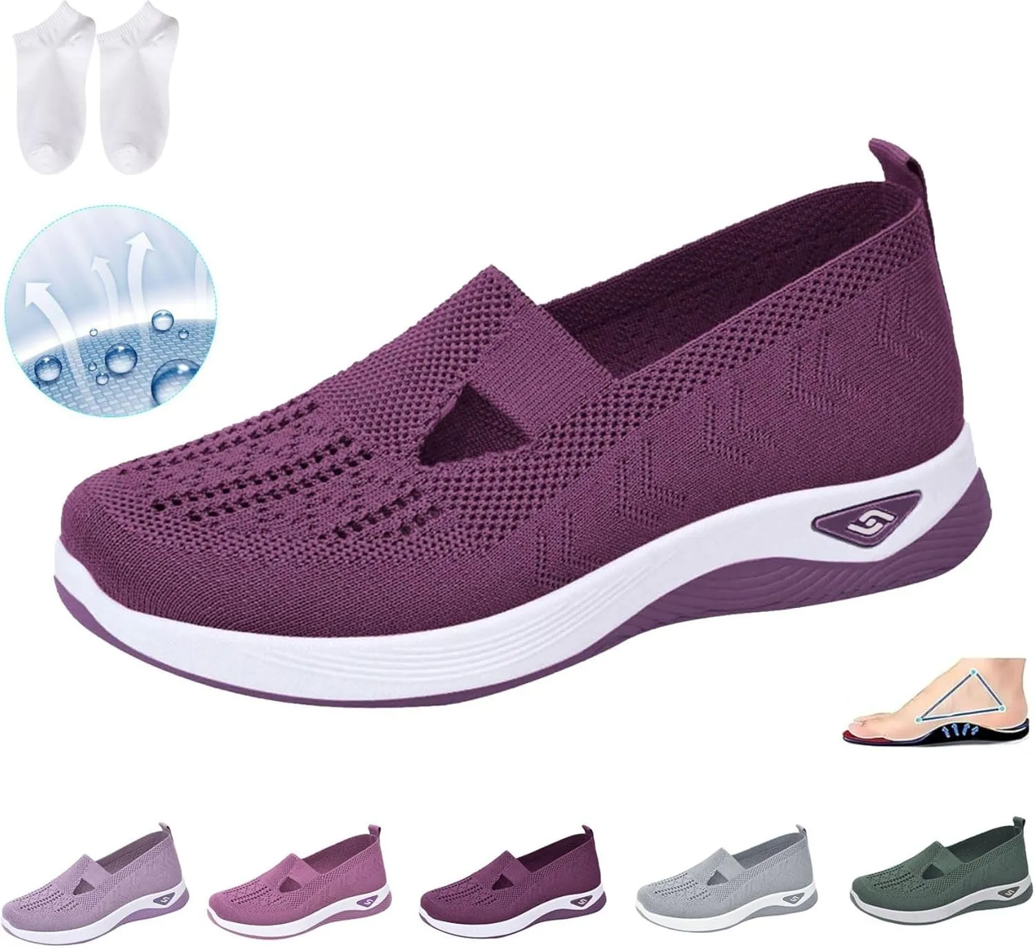 Orthowalkway Womens Shoes,Women's Woven Orthopedic Breathable Soft Shoes Go Walking Slip on Shoes Hands Free Sneakers